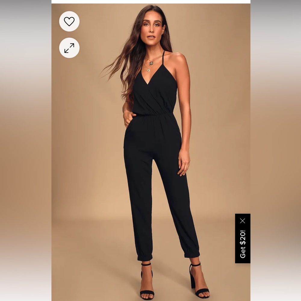 Lulu’s Black Learning to Fly halter jumpsuit